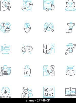 Financial markets linear icons set. Stocks, Bonds, Forex, Futures, Commodities, Options, Indices line vector and concept signs. Derivatives Stock Vector