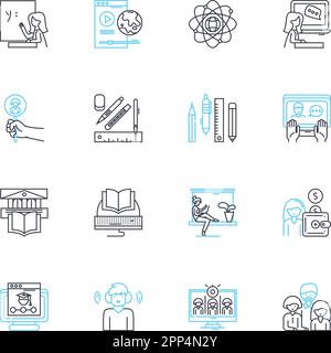 E-learning workshops linear icons set. Online, Interactive, Webinars ...