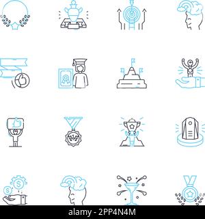 Playification linear icons set. Gamification, Engagement, Rewards, Motivation, Fun, Incentives, Competition line vector and concept signs. Progression Stock Vector