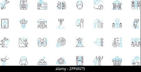 Financial metrics linear icons set. Revenue, Profitability, Liquidity, Cash flow, Debt, Assets, Liabilities line vector and concept signs. Equity Stock Vector