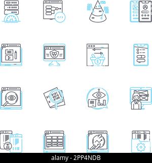 Artificial analytics linear icons set. Prediction, Optimization, Automation, Intelligence, Accuracy, Efficiency, Interpretation line vector and Stock Vector