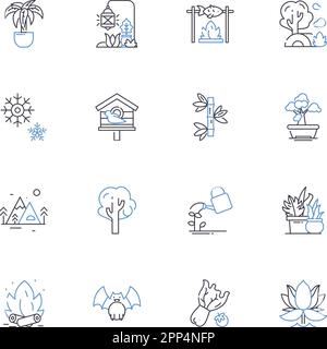 Biosphere line icons collection. Ecosystem, Diversity, Sustainability, Habitat, Interdependence, Adaptation, Biome vector and linear illustration Stock Vector
