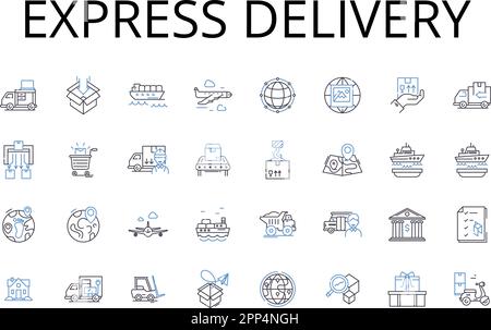 Express delivery line icons collection. Rapid shipment, Swift delivery, Brief dispatch, Quick transport, Fast courier, Immediate transit, Expedited Stock Vector
