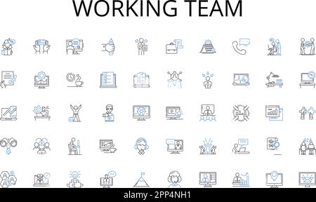 Working team line icons collection. Marketing, Promotion, Communication, Branding, Messaging, Consumerism, Persuasion vector and linear illustration Stock Vector