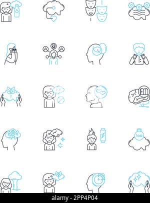 Brain function linear icons set. Cognition, Memory, Attention, Perception, Intelligence, Learning, Creativity line vector and concept signs Stock Vector