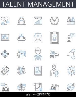 Talent management line icons collection. Employee retention, Performance evaluation, Succession planning, Workforce planning, Leadership development Stock Vector