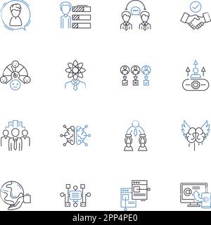 Synergy harmony line icons collection. Alignment, Teamwork, Unity ...