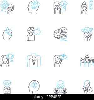 Emotional intelligence linear icons set. Empathy, Self-awareness, Self-regulation, Motivation, Social skills, Communication, Mindful line vector and Stock Vector