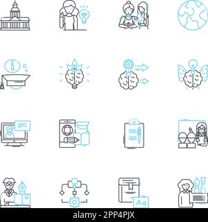 Online schooling linear icons set. Distance, Virtual, Education, Learning, E-learning, Digital, Remote line vector and concept signs. Web-based,Cyber Stock Vector