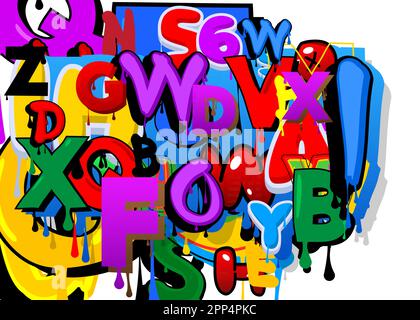 Graffiti background created with Letters. Abstract modern street art wallpaper performed in urban painting style on white. Stock Vector