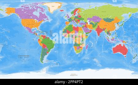 High Detailed Political world map Patterson projection Stock Vector