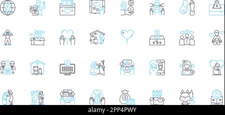 Altruism linear icons set. Compassion, Kindness, Generosity, Selflessness, Philanthropy, Charity, Giving line vector and concept signs Stock Vector