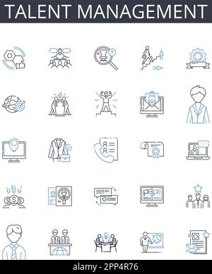 Talent management line icons collection. Employee retention, Performance evaluation, Succession planning, Workforce planning, Leadership development Stock Vector