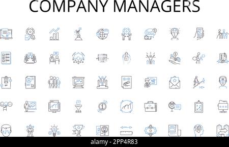 Company managers line icons collection. Stocks, Bonds, Mutual funds, ETFs, REITs, Cryptocurrency, Commodity vector and linear illustration Stock Vector