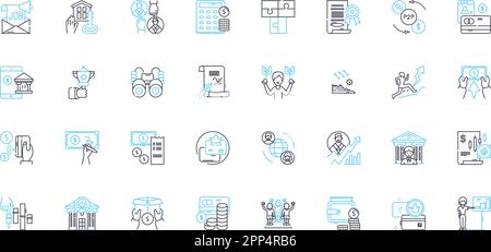 Financial markets linear icons set. Stocks, Bonds, Commodities, Futures, Options, Derivatives, Treasuries line vector and concept signs. Indices Stock Vector