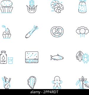 Culinary industry linear icons set. Ingredients, Cuisine, Flavors, Recipes, Gourmet, Cooking, Pastry line vector and concept signs. Plating Stock Vector