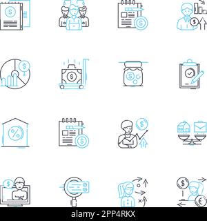 Data development linear icons set. Analytics, Algorithms, Big Data, Business Intelligence, Cloud Computing, Data Architecture, Data Cleansing line Stock Vector