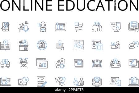 Online education line icons collection. Digital learning, E-Learning, Distance education, Remote instruction, Virtual schooling, Web-based training Stock Vector