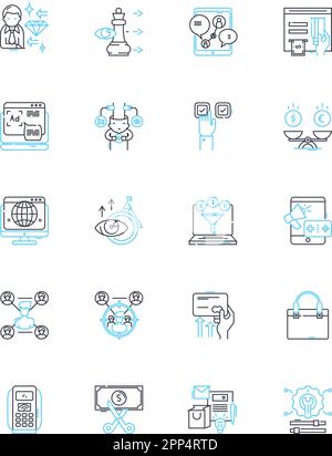 Search promotion linear icons set. Visibility, Optimization, Rankings, Keywords, Traffic, Engagement, Perseverance line vector and concept signs Stock Vector