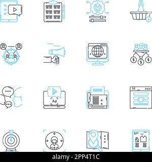 Social analytics linear icons set. Metrics, Engagement, Insights, Performance, Influencers, Sentiment, Followers line vector and concept signs. Viral Stock Vector