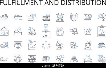 Distributing line icons collection. Dispensing, Allocation, Delivering ...