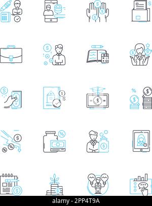 Peer-to-peer commerce linear icons set. decentralization, collaboration, sharing, trust, community, nerk, bartering line vector and concept signs Stock Vector