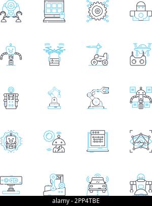 Computer Science linear icons set. Algorithm, Binary, Compiler, Cybersecurity, Database, Debugging, Encryption line vector and concept signs. Firmware Stock Vector