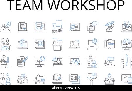 Team workshop line icons collection. Group brainstorm, Joint venture, Collective effort, Mutual collaboration, Partner meeting, Coordinated action Stock Vector