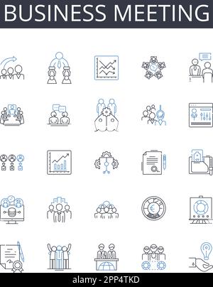 Business meeting line icons collection. Team building, Board meeting, Sales pitch, Conference call, Executive session, Office briefing, Staff huddle Stock Vector