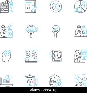 Peer-to-peer commerce linear icons set. decentralization, collaboration, sharing, trust, community, nerk, bartering line vector and concept signs Stock Vector