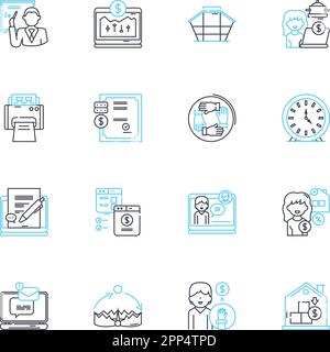 Virtual learning linear icons set. Online, Remote, Interactive, Digital, E-learning, Web-based, Distance line vector and concept signs. Technology Stock Vector