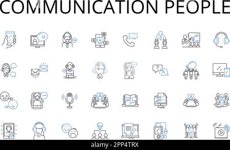 Communication people line icons collection. Correspondence, Conversation, Interaction, Dialogue, Exchange, Discourse, Collaboration vector and linear Stock Vector