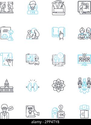 Online training linear icons set. E-learning, Webinar, Virtual, Digital, Remote, Online, Courses line vector and concept signs. Classes,Modules Stock Vector