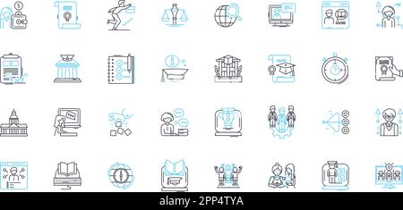 Interactive teaching linear icons set. Engaging, Innovative, Responsive, Collaborative, Dynamic, Experiential, Adaptive line vector and concept signs Stock Vector