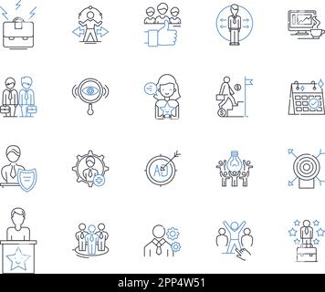 Communication hub line icons collection. Connect, Nerk, Hub, Junction, Converge, Collaborate, Coordinate vector and linear illustration. Communicate Stock Vector