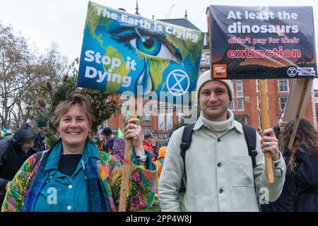 London, UK. 21st April, 2023. Climate activists take part in the first of four days of The Big One climate protest activities organised by Extinction Rebellion (XR). The organisers expect the protests supported by a coalition of over 200 groups and organisations to be the largest ever climate protests in the UK. Credit: Mark Kerrison/Alamy Live News Stock Photo