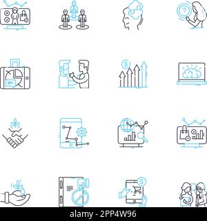 Numbers and visuals linear icons set. Counting, Addition, Subtraction, Multiplication, Division, Arithmetic, Calculation line vector and concept signs Stock Vector