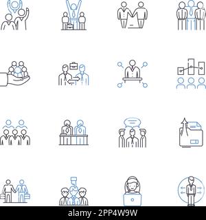 Steering committee meeting line icons collection. Leadership, Decision-making, Strategy, Collaboration, Accountability, Planning, Prioritization Stock Vector