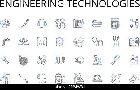 Engineering technologies line icons collection. Computer systems, Environmental sustainability, Industrial automation, Biological sciences, Renewable Stock Vector