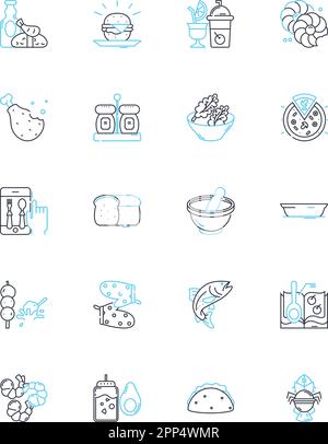 Cookware linear icons set. Skillet, Pan, Pot, Dutch oven, Wok, Roaster, Griddle line vector and concept signs. Saucepan,Steamer,Stockpot outline Stock Vector