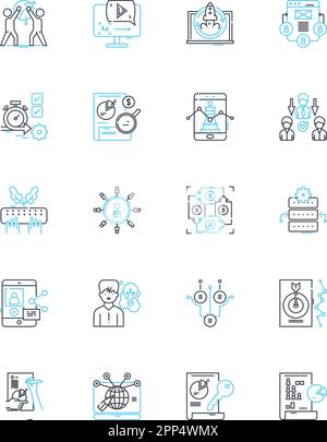 Email marketing linear icons set. Subscribers, Campaigns, Automation, Segmentation, Open rates, Click-throughs, Engagement line vector and concept Stock Vector