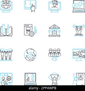 Advanced learning linear icons set. Mastery, Expertise, Skillfulness, Ingenuity, Brilliance, Acumen, Proficiency line vector and concept signs Stock Vector
