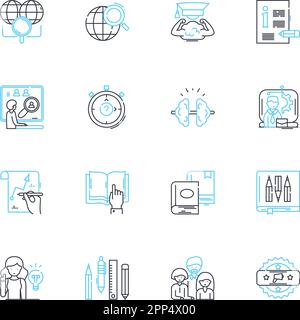 Web-based Training linear icons set. E-Learning, Online education, Distance learning, Virtual classroom, Interactive, Simulations, Collaboration line Stock Vector