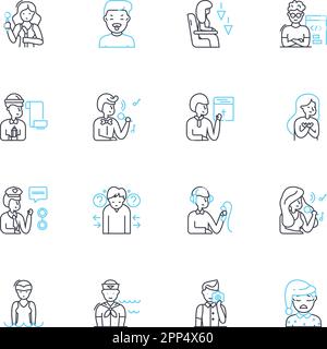 Fearful emotions linear icons set. Dread, Fright, Terror, Horror, Panic ...