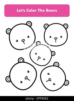 Cute Bears Coloring Book Page In Letter Page Size Children Coloring Worksheet Premium Vector Element Stock Vector