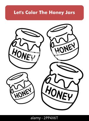 Honey Jars Coloring Book Page In Letter Page Size Children Coloring Worksheet Premium Vector Element Stock Vector