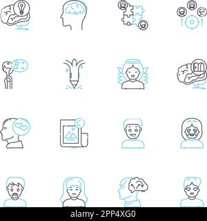 Environmental sustainability linear icons set. Renewability, Conservation, Preservation, Eco-friendly, Carbon-neutral, Biodiversity, Eco-conscious Stock Vector