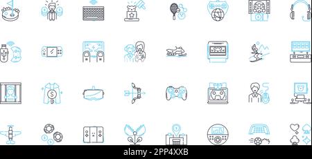 Musical instrument linear icons set. Piano, Guitar, Drums, Violin, Trumpet, Saxoph, Flute line vector and concept signs. Banjo,Ukulele,Bass outline Stock Vector