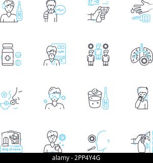 Virus protection linear icons set. Antivirus, Malware, Spyware, Firewall, Trojan, Cybersecurity, Phishing line vector and concept signs. Ransomware Stock Vector