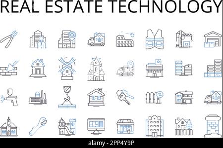 Real Estate Technology line icons collection. PropTech, Property technology, Realty tech, Smart buildings tech, CRE tech, Real estate innovation Stock Vector